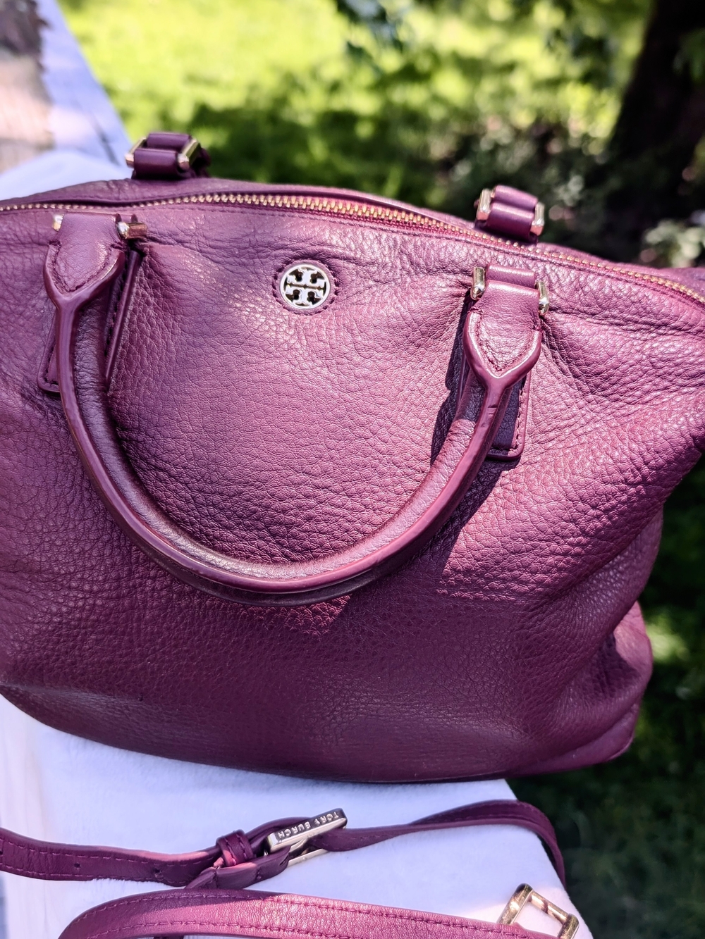 Tory Burch Plum Pebbled Leather Satchel